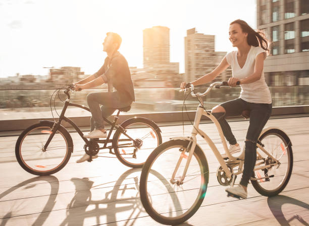 Romantic couple with bicycles