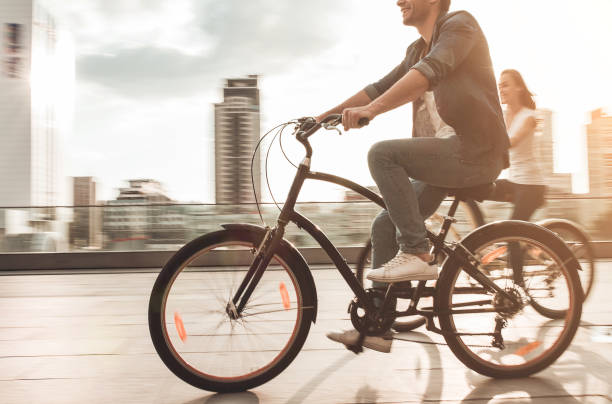 istock Romantic couple with bicycles 1128451251