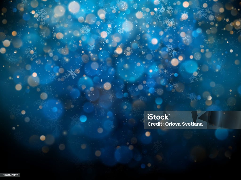 Weihnachten und Neujahr Vorlage mit weiße verschwommene Schneeflocken, Blendung und funkelt auf blauem Hintergrund. EPS 10 - Lizenzfrei Bildhintergrund Vektorgrafik