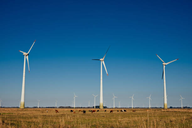 istock Wind farm turbines - eco clean power 1128455156