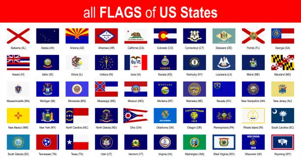 Vector illustration of All 50 US State Flags - Alphabetically - Icon Set - Vector Illustration