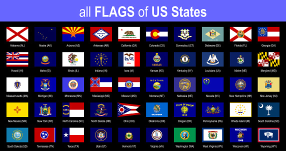 All 50 US State Flags - Alphabetically - Icon Set - Vector Illustration