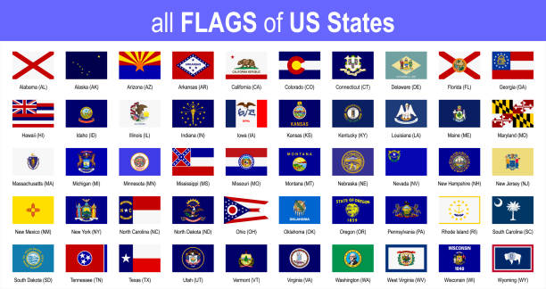alle 50 us zustand-markierungsfahnen - alphabetisch - icon-set - vektor-illustration - maryland flag banner us state flag stock-grafiken, -clipart, -cartoons und -symbole