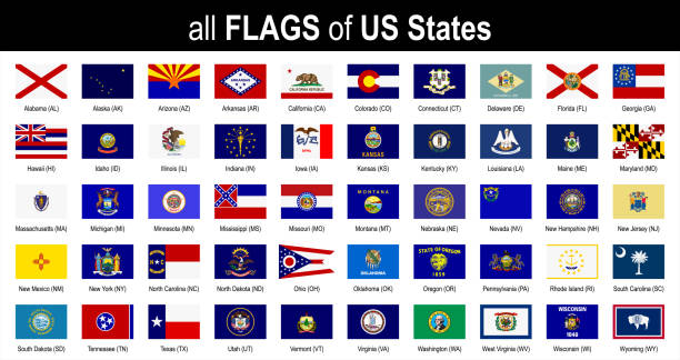 alle 50 us zustand-markierungsfahnen - alphabetisch - icon-set - vektor-illustration - colorado flag us state flag usa stock-grafiken, -clipart, -cartoons und -symbole