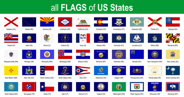 All 50 US State Flags - Alphabetically - Icon Set - Vector Illustration All 50 US State Flags - Alphabetically - Icon Set - Vector Illustration us state flag stock illustrations