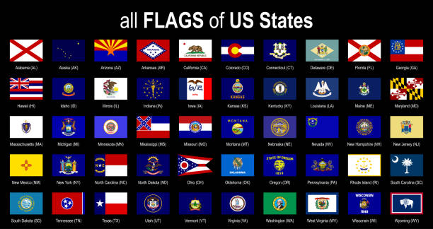 모든 50 미국 주 깃발-알파벳-아이콘 세트-벡터 일러스트 레이 션 - wyoming flag computer icon symbol stock illustrations