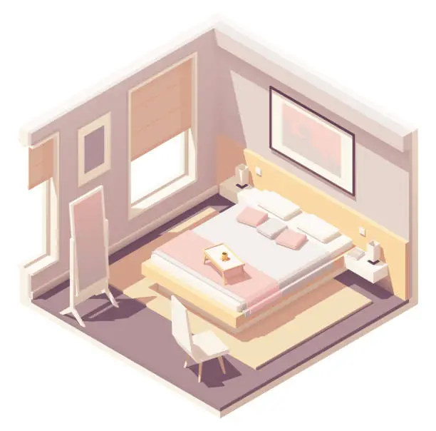 Vector illustration of Vector isometric bedroom