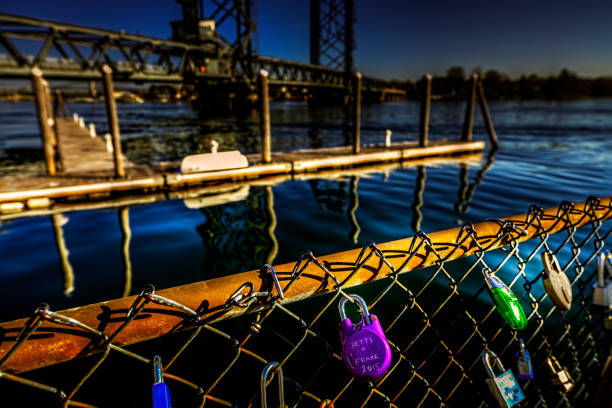 Love locks on chain link fence