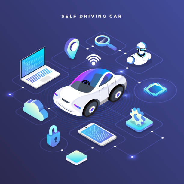 technologia samodzielnej jazdy samochodem autonomicznym - google stock illustrations