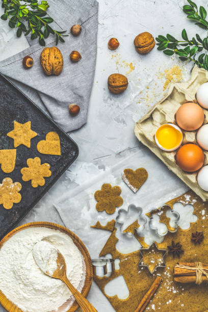istock Culinary Spring or Christmas food background. Ingredients for ginger cookies 1128471143