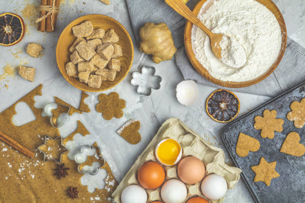 istock Culinary Spring or Christmas food background. Ingredients for ginger cookies 1128471147