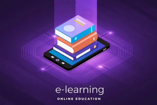 Vector illustration of isometric e-learning concept