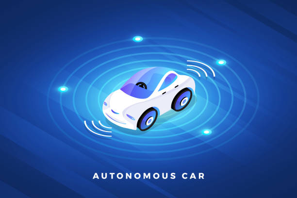 Autonomous Car Conceept Autonomous self-driving Automobile sensors Smart Car Driverless vehicle technology. Vector illustrate. sensor stock illustrations