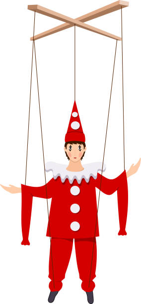Color image of a doll of Pierrot on a white background. Puppet Piero character of the Italian comedy Delarque with ropes. Vector illustration Color image of a doll of Pierrot on a white background. Puppet Piero character of the Italian comedy Delarque with ropes. Vector illustration pinocchio illustrations stock illustrations