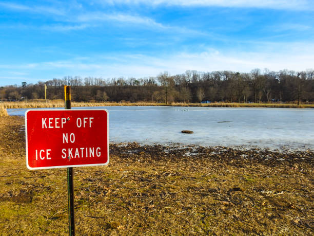 istock No Skating Sign Over The Lake 1128477218