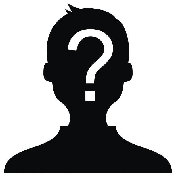 Man with question mark, black silhouette Man with question mark, black silhouette, vector icon. Portrait of young man. question mark people one person silhouette stock illustrations