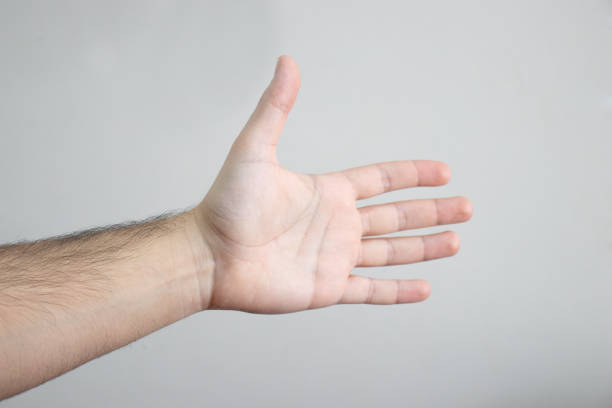 An image of male palm hand who is reached out to shake hands.