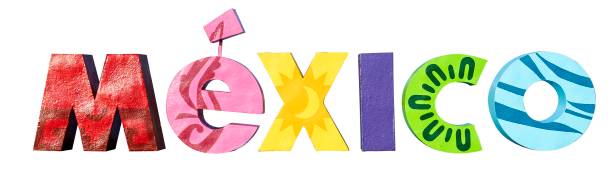 A bright, vibrant and colourful Mexico graphic 3D three dimensional sign against a pure white background.