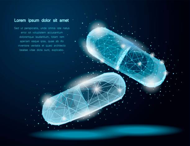 istock Abstract polygonal wireframe of two capsule pills on blue background.Pills -pharmacy,medical,health,vitamin,treatment concept 1128480707
