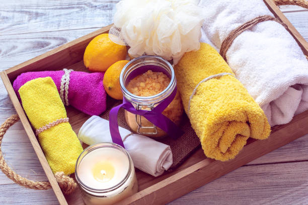 istock set of bathhouse accessories for SPA 1128483079