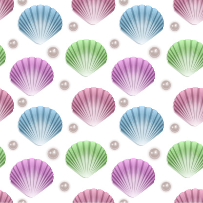 Shell Pear Pattern Seamless Endless Pattern With Print Of Colorful Shells And Pearls On ...