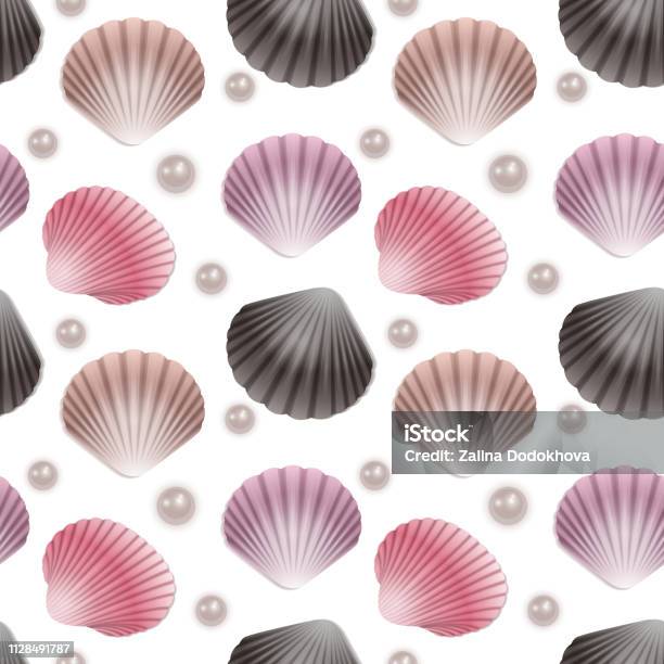 Shell Pear Pattern Seamless Endless Pattern With Print Of Colorful Shells And Pearls On ...
