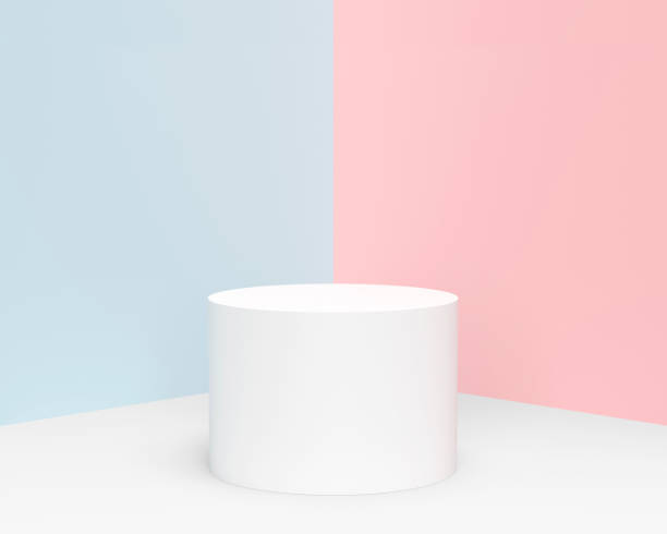 Minimal pastel cylinder product display 3d rendered illustration - Cylinder product display podium mockup with blue and pink pastel color background pedestal photos stock pictures, royalty-free photos & images