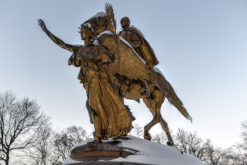 William Sherman memorial located in New York City on the corner of Central Park South by Augustus Saint-Gaudens. William Sherman was a United States general who served in the American Civil War.