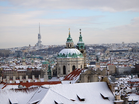 View of the hundred towers winter Prague, Czech Republic,