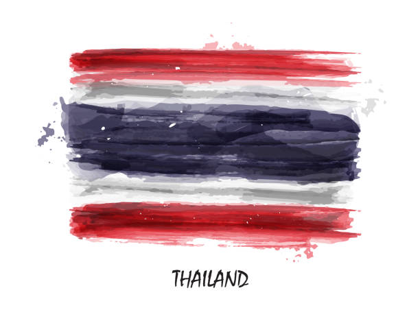 Realistic watercolor painting flag of Thailand . Vector Realistic watercolor painting flag of Thailand . Vector . abstract asia backgrounds bangkok stock illustrations