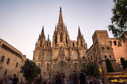 Main facade of the gothic Cathedral of Barcelona