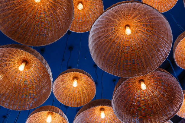 istock lamps in straw shades on the ceiling for decoration 1128505552