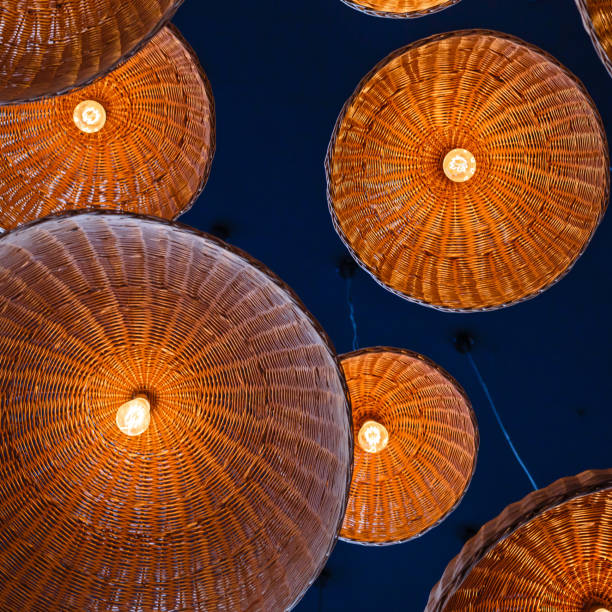istock lamps in straw shades on the ceiling for decoration 1128505603