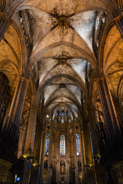 istock Columns and arches inside Barcelona gothic Cathedral 1128505916