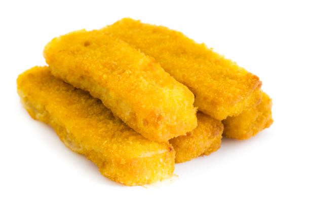 istock Fried fish fingers isolated on white background 1128507731