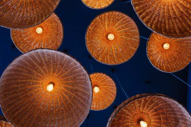 istock lamps in straw shades on the ceiling for decoration 1128508241