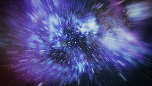 istock Abstract of warp or hyperspace motion in blue star trail. 1128508256
