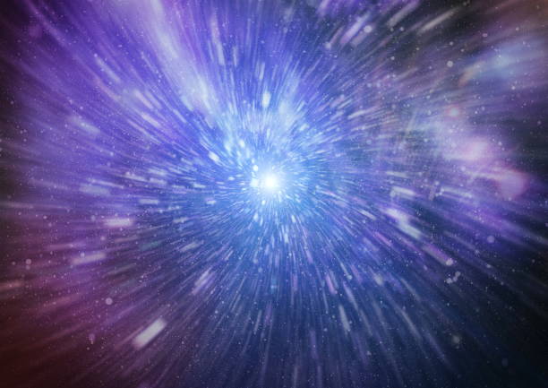 istock Abstract of warp or hyperspace motion in blue star trail. 1128509053