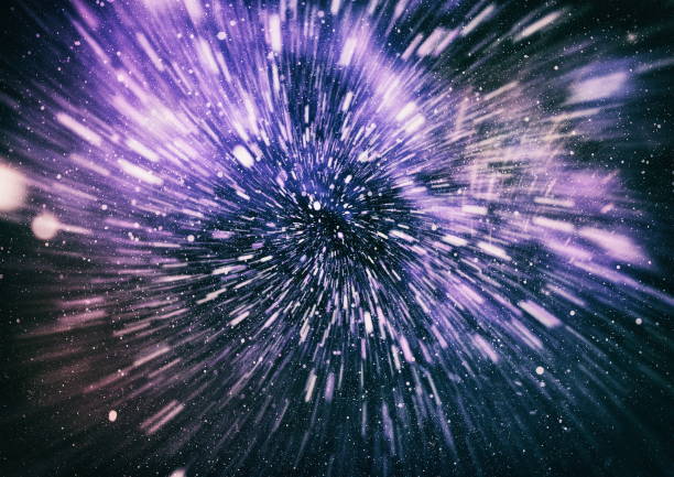 istock Abstract of warp or hyperspace motion in blue star trail. 1128509119