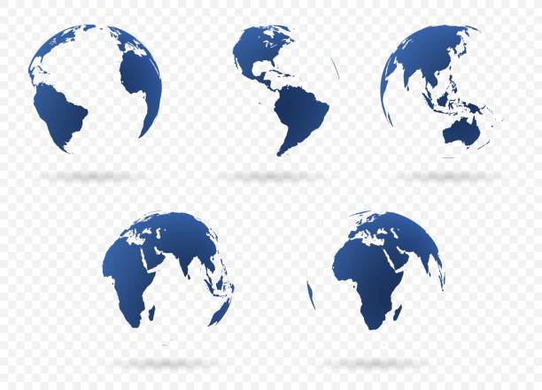 Earth globes set Set of Earth globe icon in different views. Highly detailed images of continents with transparent parts. Vector illustration atlantic ocean stock illustrations