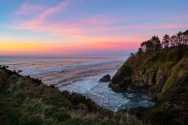 Washington Coast Pacific Sunset. Sunset on North Head, Washington State. washington state coast stock pictures, royalty-free photos & images