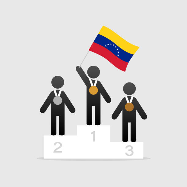 istock Champion with venezuela flag on winner podium 1128513796