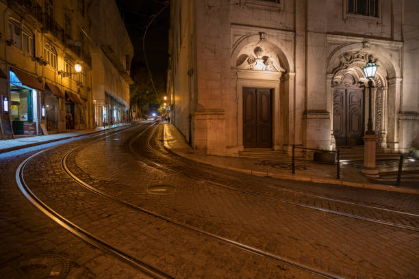 Lisbon, Portugal - October 19, 2018: Rua Santo Antonio da Se in Alfama district.  Image taken from Largo Magdalene.