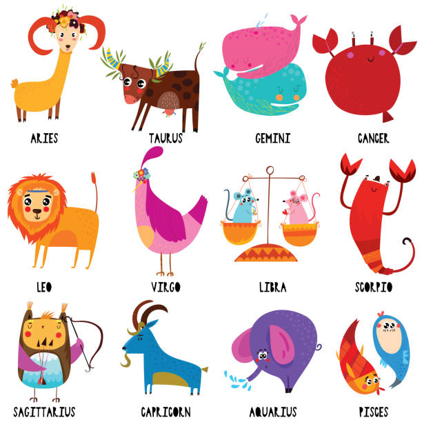 Set Illustration With Cartoon Zodiac Signsfunny Characters Set For Your  Design In Different Poses Stock Illustration - Download Image Now - iStock