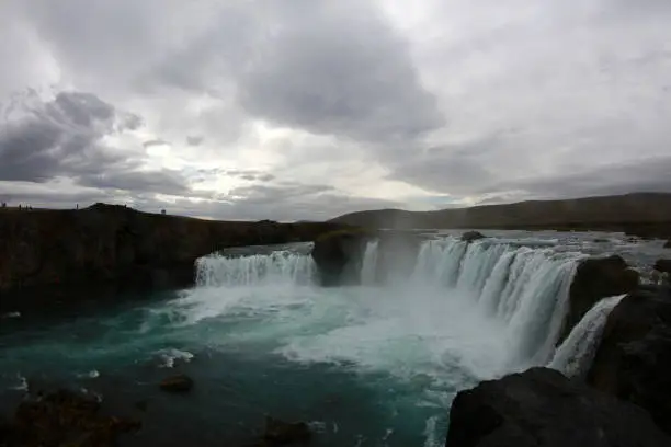 Godafoss/Goðafoss Waterfall on a cloudy day