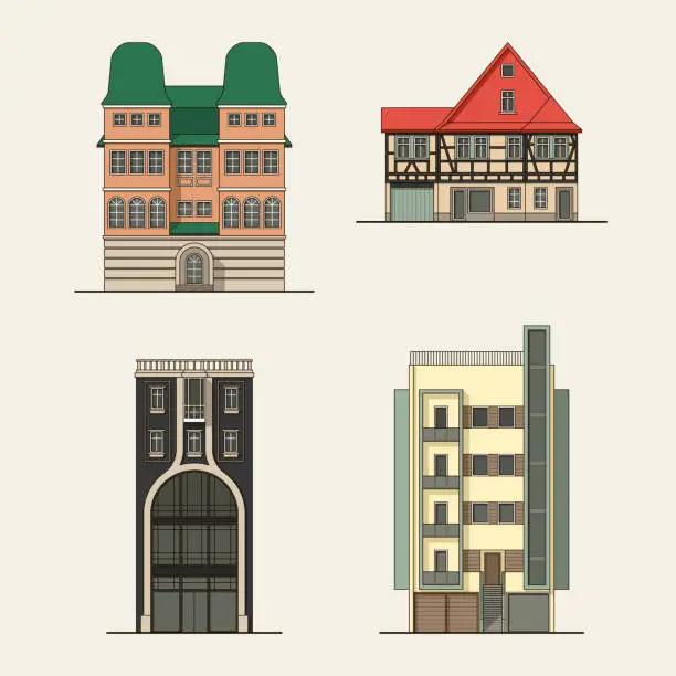 Vector illustration of Set of city buildings. Vector illustration.