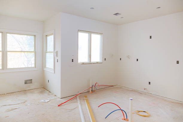 istock Interior construction of housing project with drywall installed door for a new home before installing 1128522980