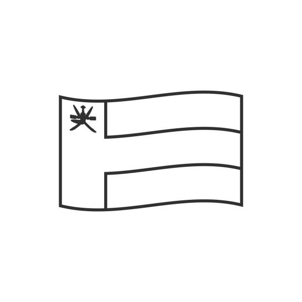 Oman Flag Icon In Black Outline Flat Design Stock