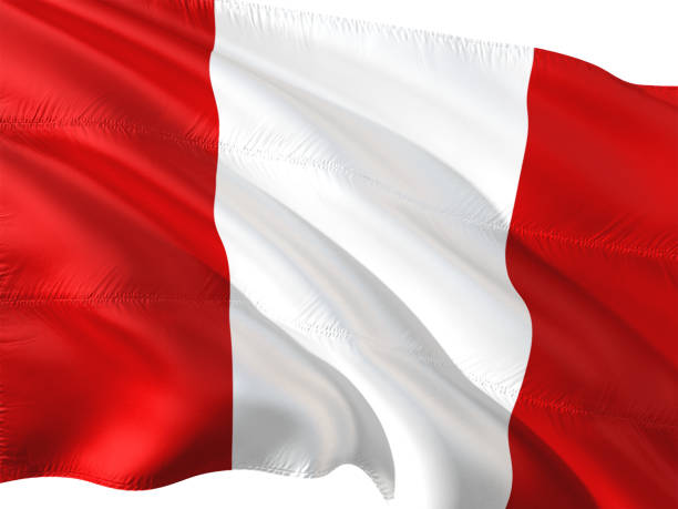 istock Flag of Peru waving in the wind, isolated white background. 1128527847