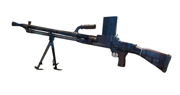 istock machine gun hand isolated on a white background. machine gun manual  during the Second World War 1128534363